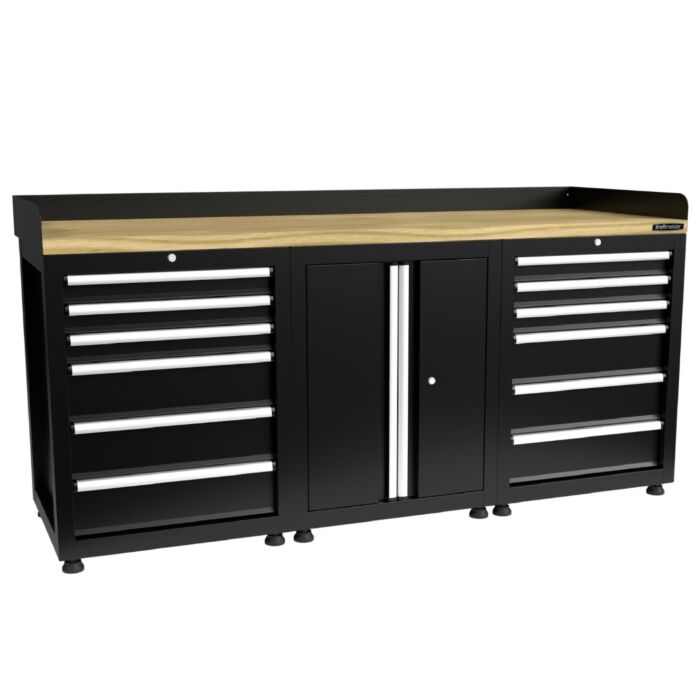 Kraftmeister Pro workbench 12 drawers 2 doors oak 200 cm black