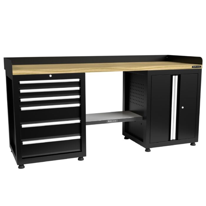 Kraftmeister Pro workbench 6 drawers 2 doors oak 200 cm black