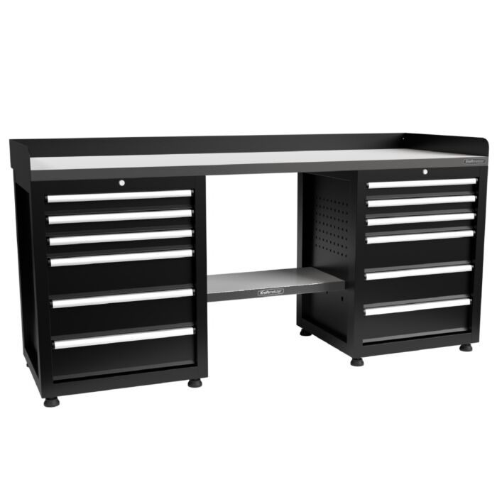 Kraftmeister Pro workbench 12 drawers stainless steel 200 cm black