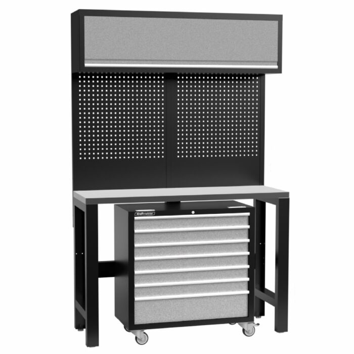 Kraftmeister Standard workbench with wall cabinet and roller cabinet stainless steel 136 cm grey