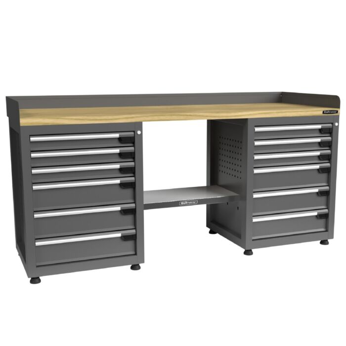 Kraftmeister Pro workbench 12 drawers oak 200 cm grey