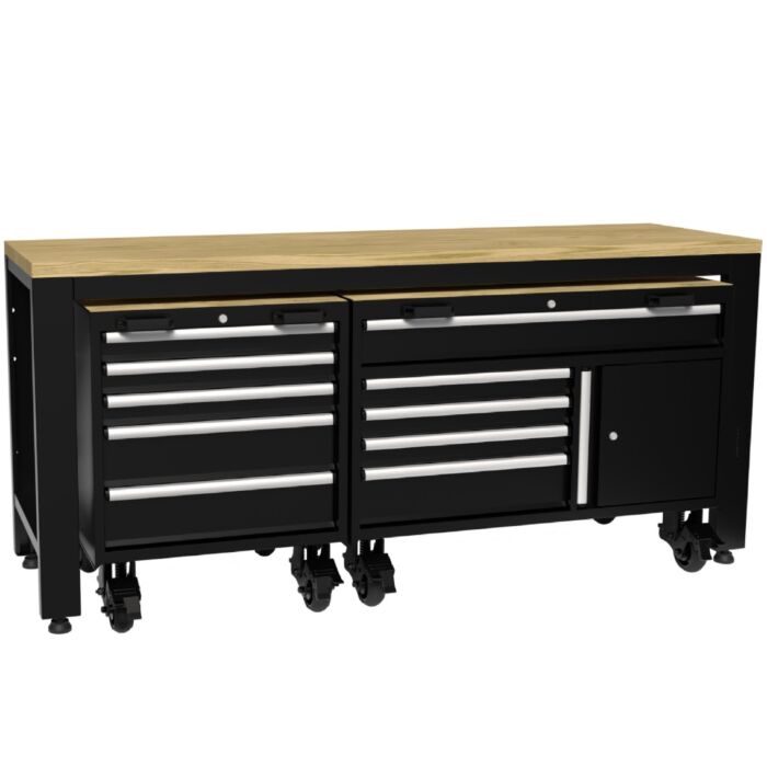 Kraftmeister Premium workbench with roller cabinet oak 204 cm black