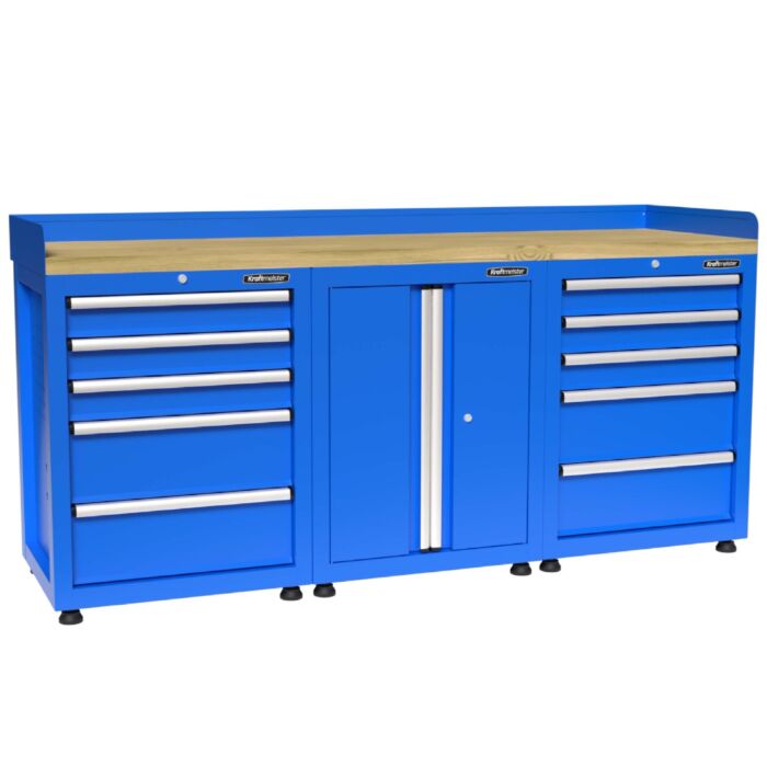 Kraftmeister Premium workbench 10 drawers 2 doors rubberwood blue