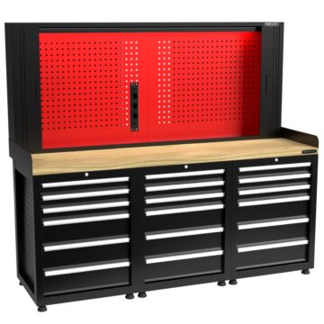 Kraftmeister Pro workbench with tool panel 18 drawers oak 200 cm black