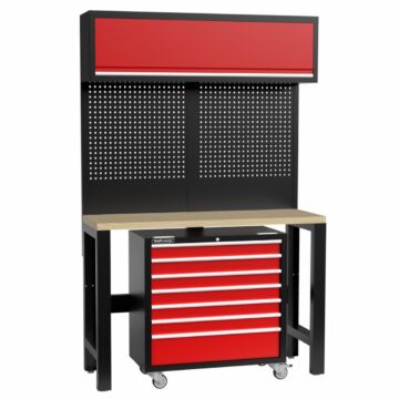 Kraftmeister Standard workbench with wall cabinet and roller cabinet plywood 136 cm red