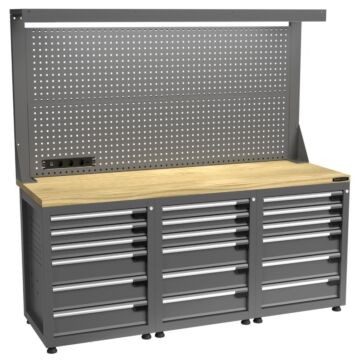 Kraftmeister Pro workbench with tool panel 18 drawers oak 200 cm grey