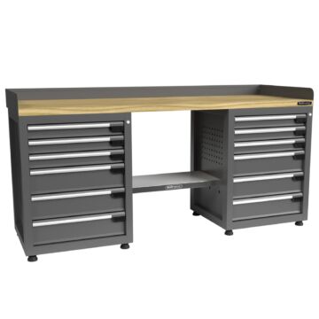 Kraftmeister Pro workbench 12 drawers oak 200 cm grey