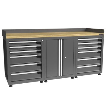 Kraftmeister Pro workbench 12 drawers 2 doors oak 200 cm grey