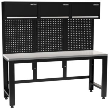 Kraftmeister Pro worktable with 3 wall cabinets stainless steel 204 cm black