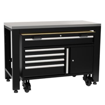 Kraftmeister Premium workbench with roller cabinet stainless steel 136 cm black